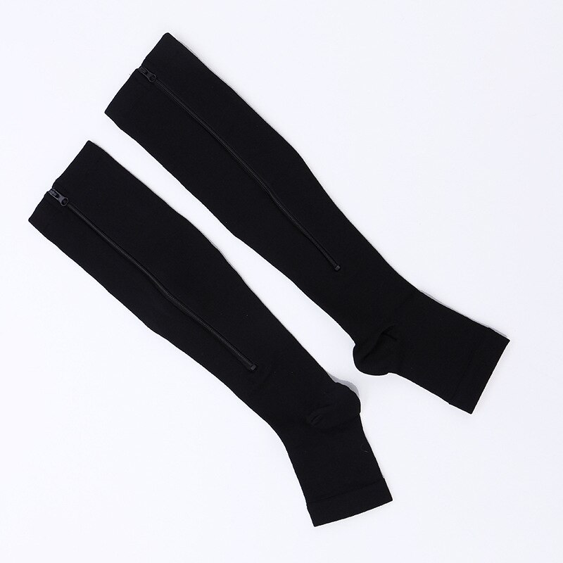 Compression Socks Men Women Support Knee Zipper Socks Female Open Toe Thin Anti-Fatigue Stretchy Sox High Socks Unisex