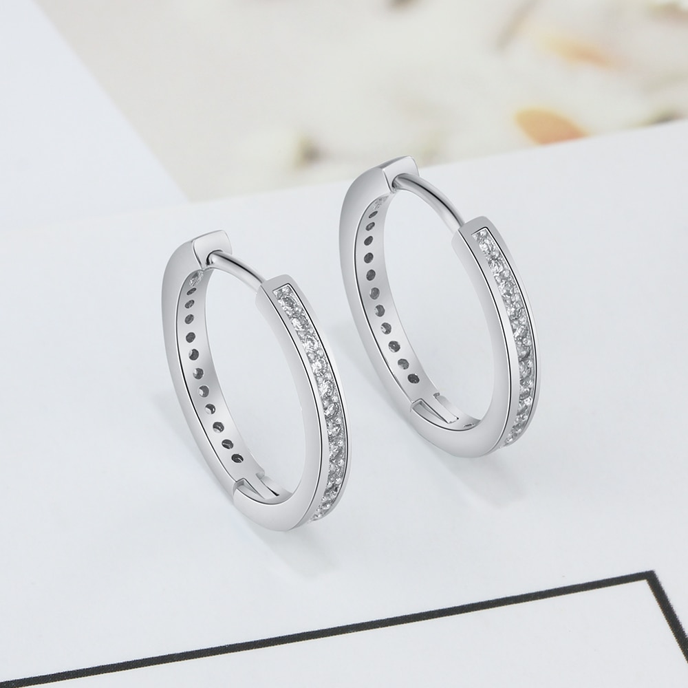 925 Sterling Silver Round Hoop Earrings for Women Classic Style Cubic Zirconia Paved Circle Earrings Fine Jewelry (Lam Hub Fong)