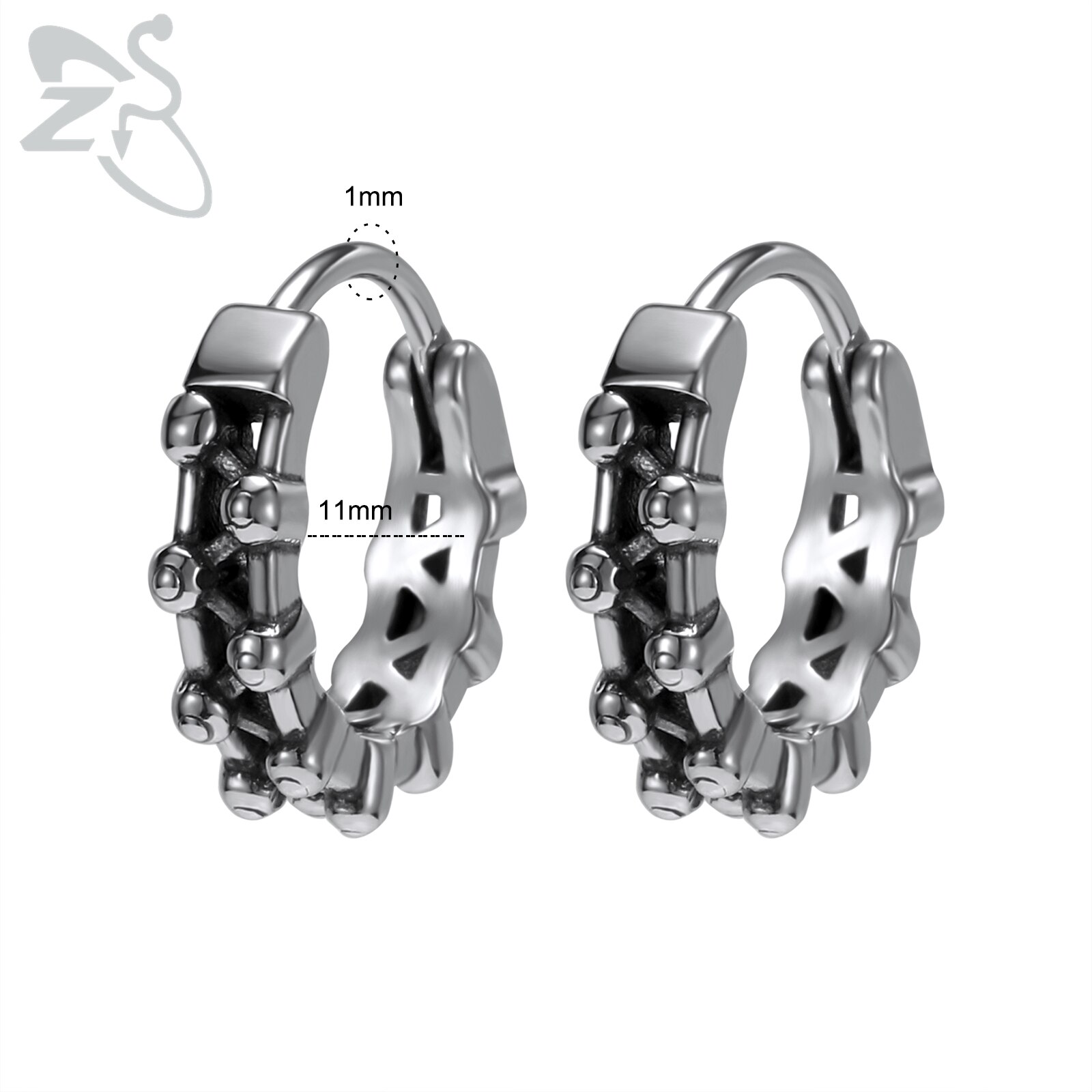 ZS 1 Pair Stainless Steel Hinged Huggie Hoop Earrings for Men and Women Punk Rock Skull Totem Round Earrings Vintage Jewelry: EH718