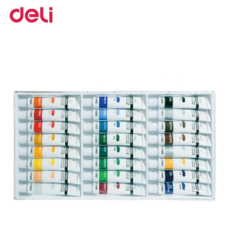 Deli 12/18/24 couleurs peintures acryliques pour l'école kid art fournitures résistance à l'eau ensemble de dessin papeterie aquarelles