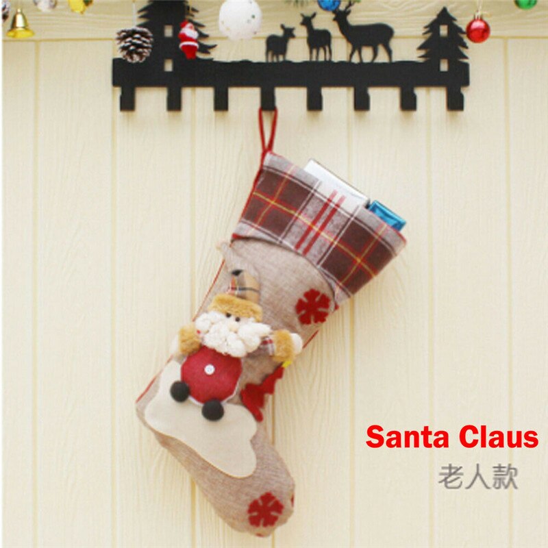 Kerstmis kerstsok mini sok kerstman snoepzak hangende decoratie kerst schattige kousen: Zwart