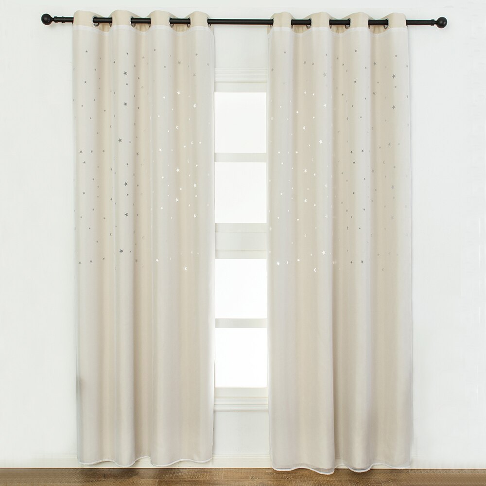 Shiny Stars Blackout Curtains for Living Room Hollow Double Layer Cloth Yarn Darkening Curtains for Bedroom Party Home Decor: Beige / 1pcs