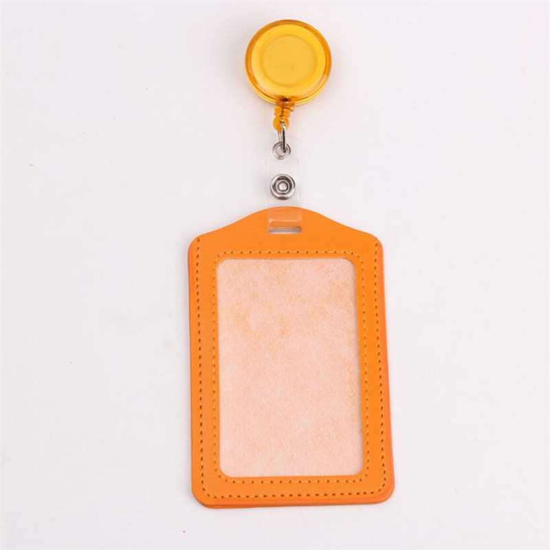 Vrouwen Mannen Pu Lederen Id Credit Bank Kaarthouder Studenten Bus Card Case Lanyard Mannelijke Bezoek Deur Identiteit Badge Kaarten cover: Orange