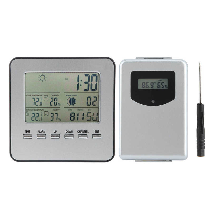 Draadloze Digitale Wekker Thermometer Weerstation Forecast In/Outdoor