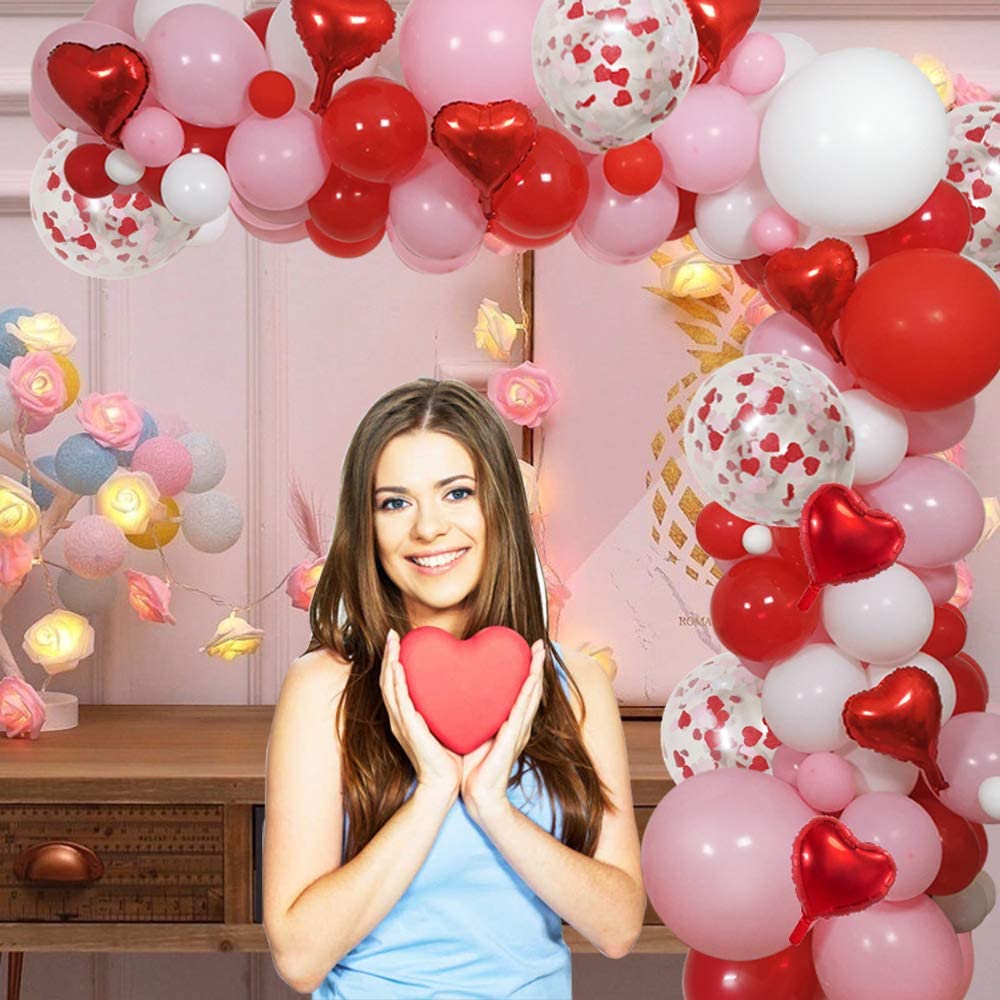 112Pc Valentines Day Balloon Arch Red Pink Balloons Garland Kit Red Heart Foil Balloons Valentines Day Decor Wedding Party Decor