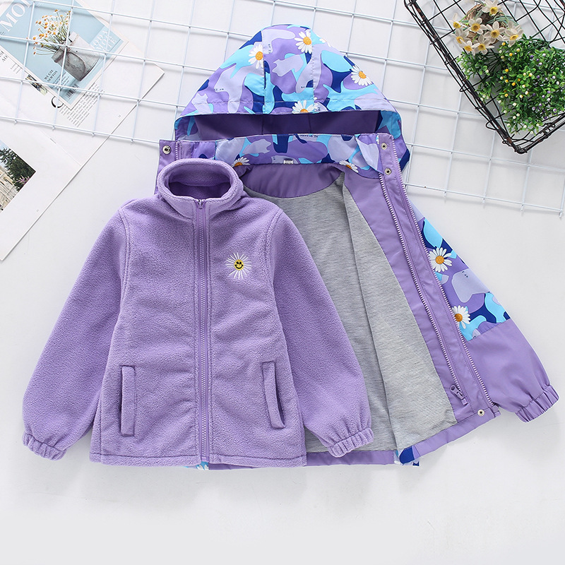 (Un cappuccio staccabile) giacca da esterno per bambina giacca a vento rimovibile indumento per bambini di mezza età, 6-12 anni: Lavanda / 8