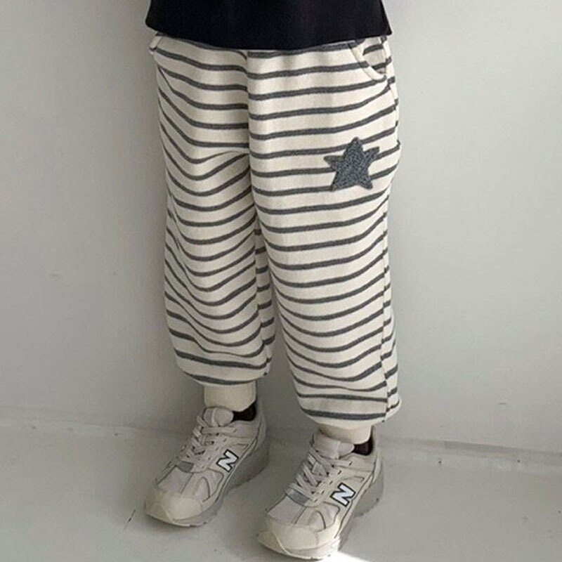 9441 Ins pantaloni Casual in peluche a righe per bambini autunno inverno pantaloni sportivi comodi da ragazzo 0-5 anni pantaloni Casual da ragazza