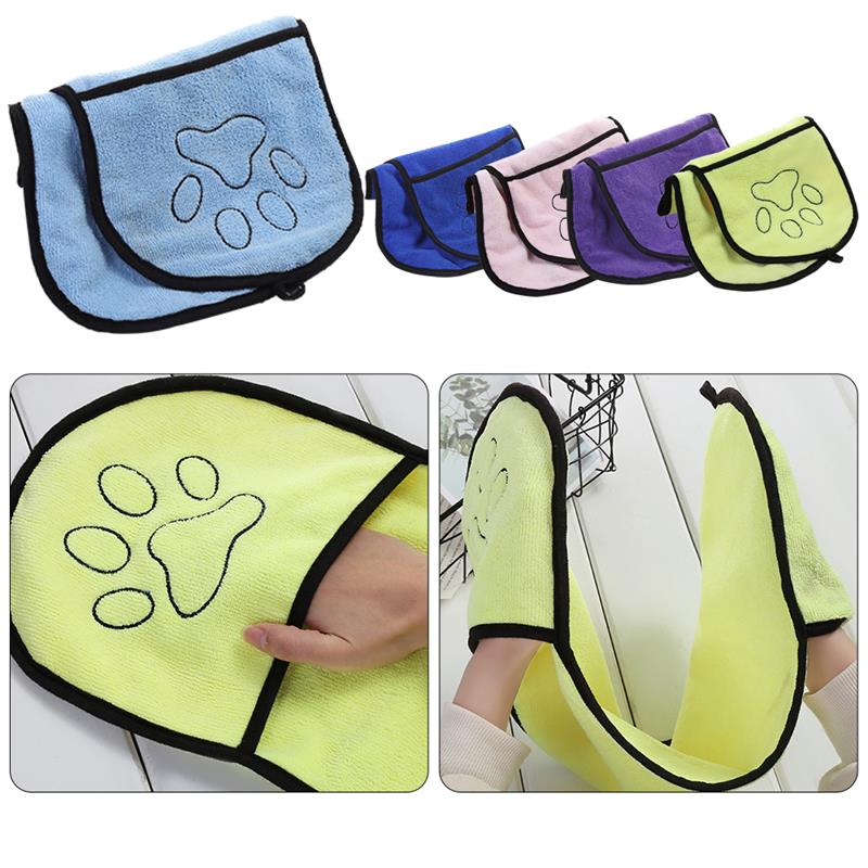 Pet Dog Bath Towel Microfiber Ultra-Absorbent Cat Small Dogs Drying Towel Blanket With Pocket For Large Dogs Bathrobe