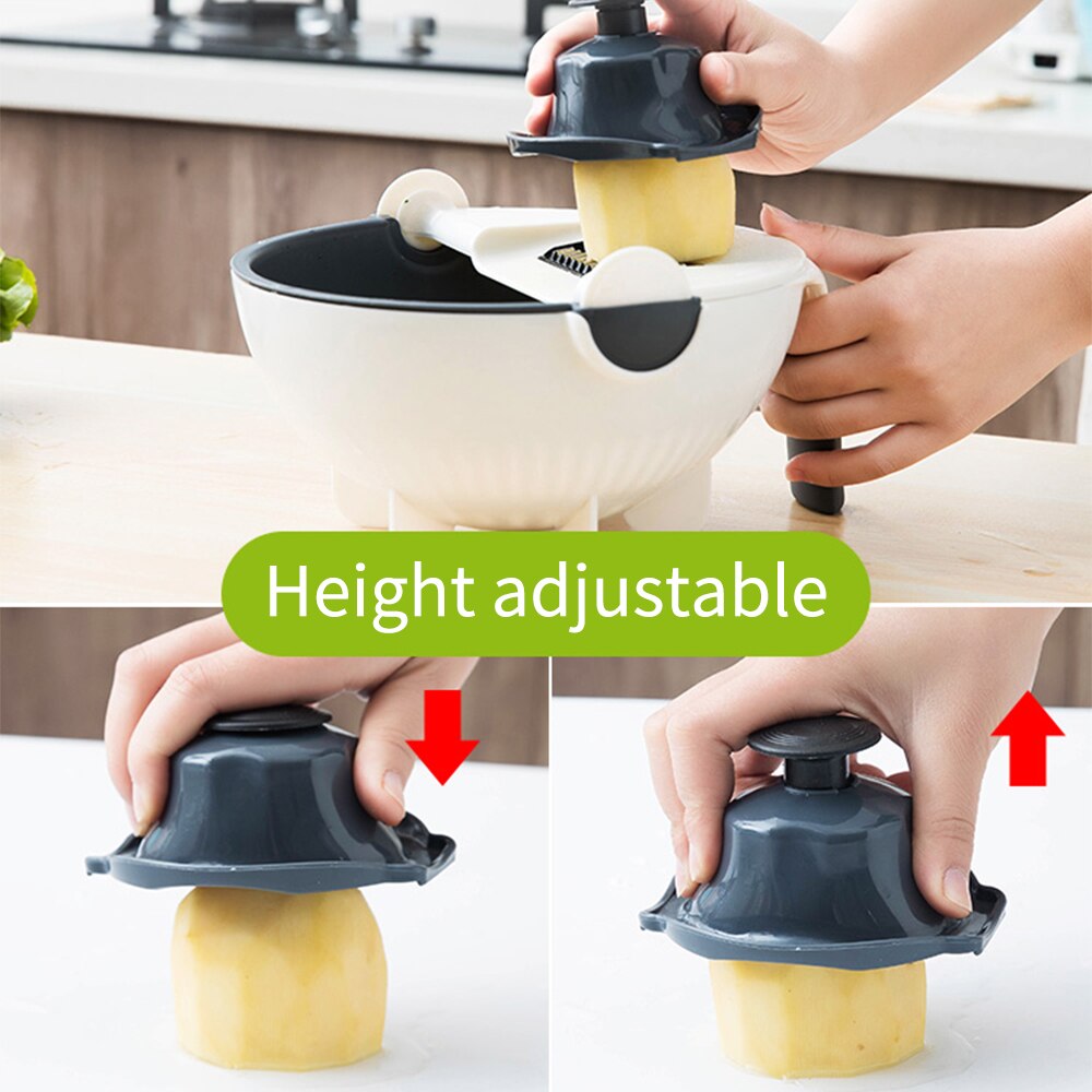 Multifunctionele groentesnijder 9 in 1 raspsnijder roterende afvoermand rasp keukengereedschap geraspte en gesneden groenten