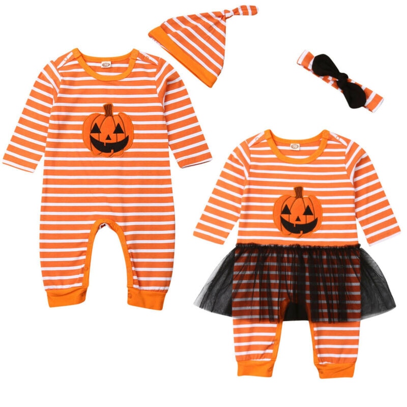 2019 fantasia Novità Appena nato Del bambino Della Ragazza del Ragazzo di Zucca di Halloween Vestiti A Strisce Pagliaccetto Lungo Del Manicotto del Vestito Della Tuta vestito 0-24M Carino