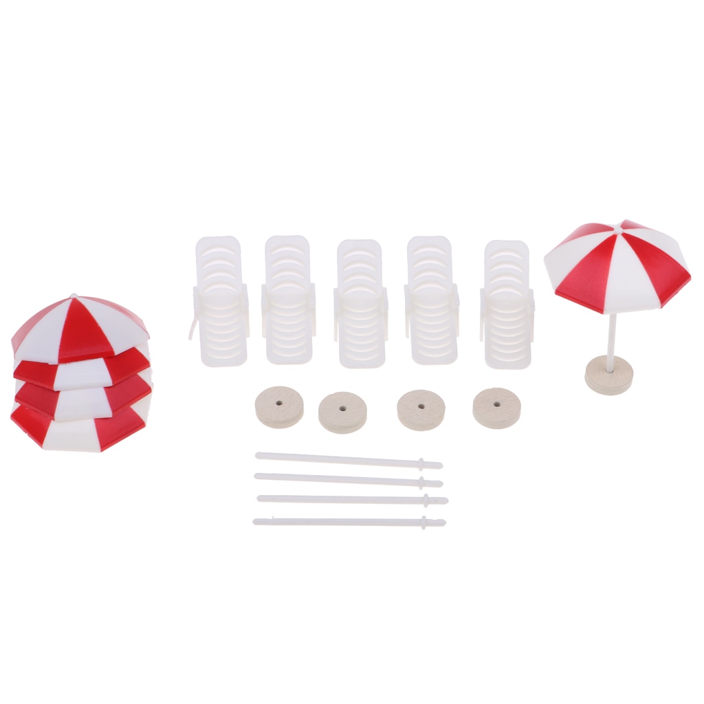5 Set Mini Deck Chair Beach Umbrella Dolls House Yard Beach Scenes Decor #1