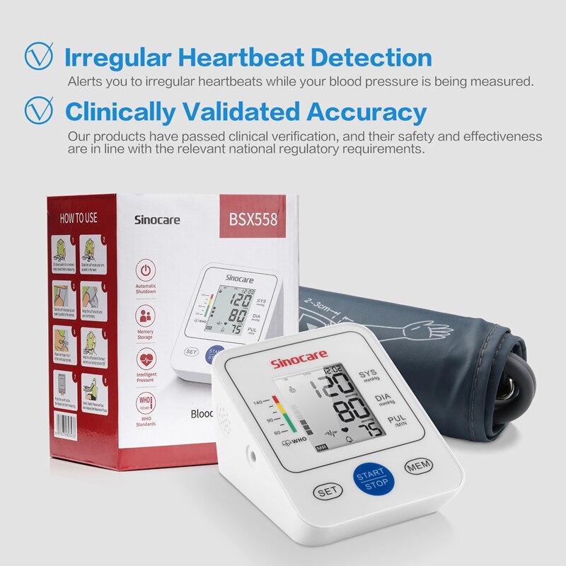 Sinocare-monitor de presión arterial, tensiómetro para la parte superior del brazo, máquina de presión arterial Digital automática, monitor de frecuencia cardíaca y pulso: Default Title
