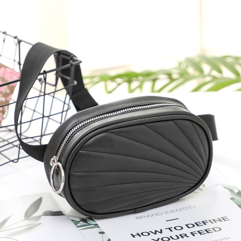 Vrouwen Faishon Rits Taille Pack Fanny Pack Pu Leahter Heuptas Taille Riem Vrouwelijke Portemonnee: black