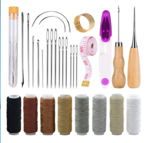 Kit de costura a mano para artesanía de cuero, juego de herramientas, aguja de coser artesanal, hilo de lona, juego de de dedal de agujas de punto de pinta roma: Borgoña