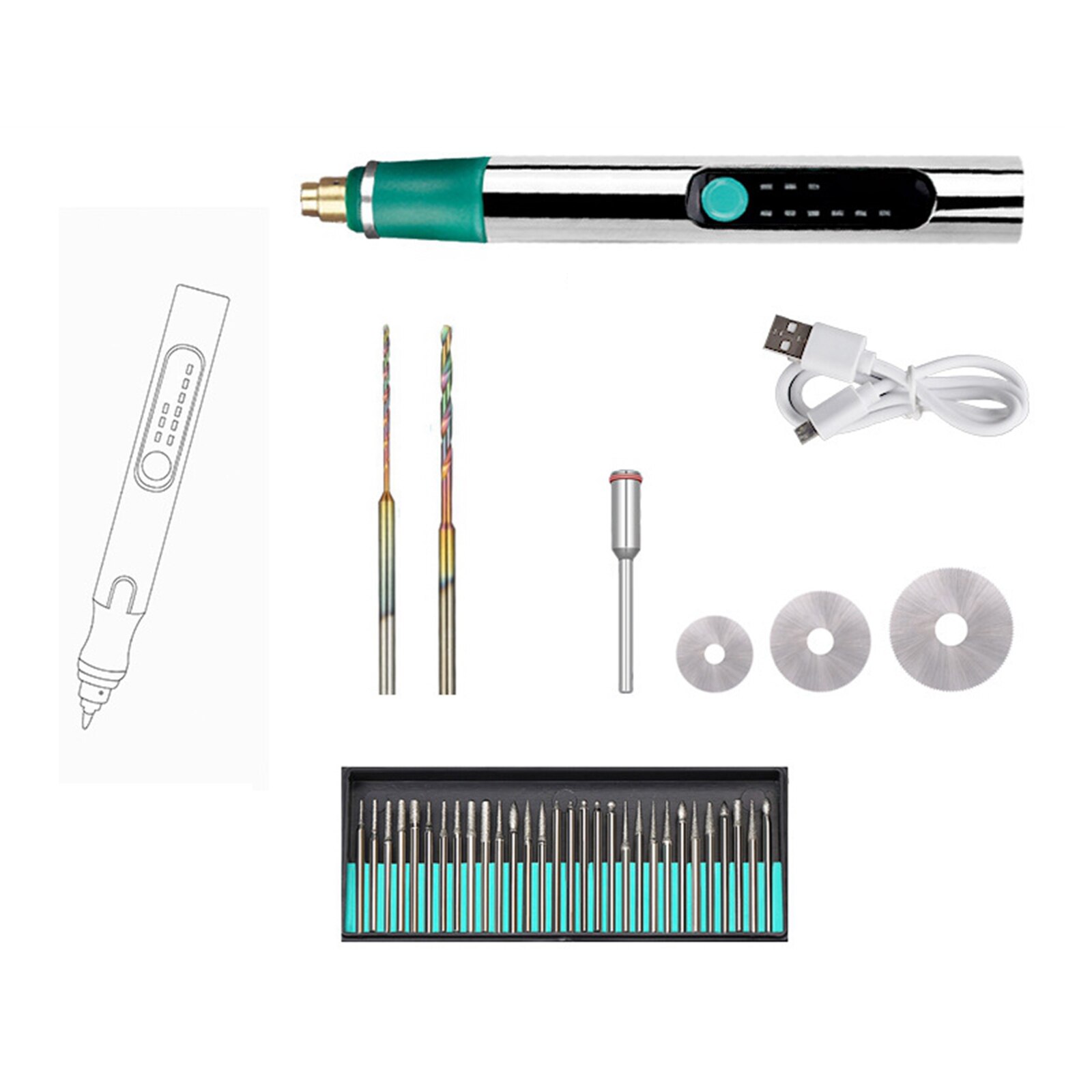 Mini Cordless electric grinding pen small grinding machine mini jade electric engraving pen engraving pen: kit 2
