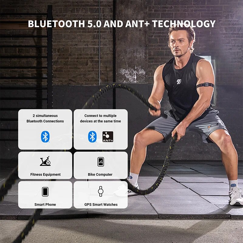 COOSPO HW9 Brazalete Monitor de Ritmo Cardíaco con Zonas HR/Calorias Sensor HRM para Fitness Ciclismo BLE5.0 ANT+ para Peloton,Zwift,Wahoo