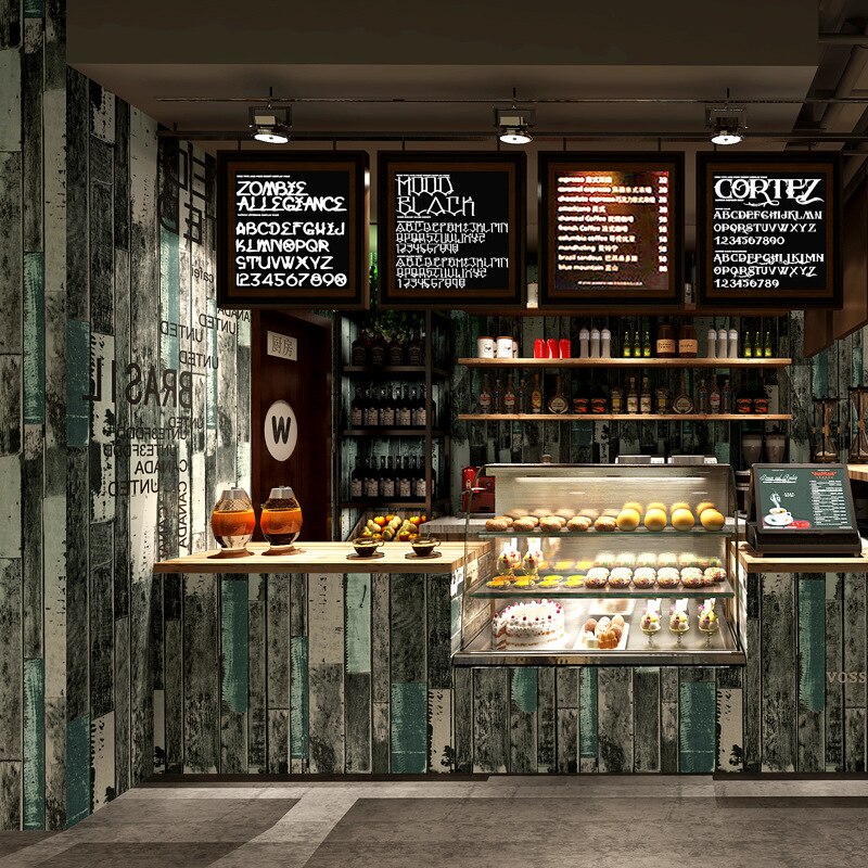 Antique and nostalgic wood grain wallpaper Bar Cafe Restaurant industrial style hairdressing clothing shop wallpaper