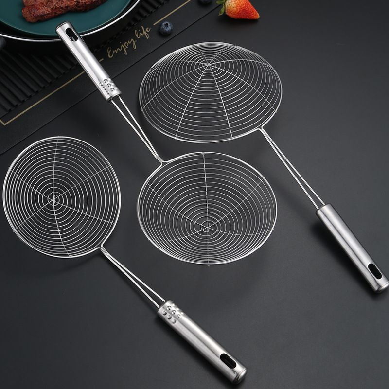 Solid Stainless Steel Spider Strainer Skimmer Ladle for Cooking and Frying, Kitchen Utensils Wire Strainer Pasta Strainer Spoon