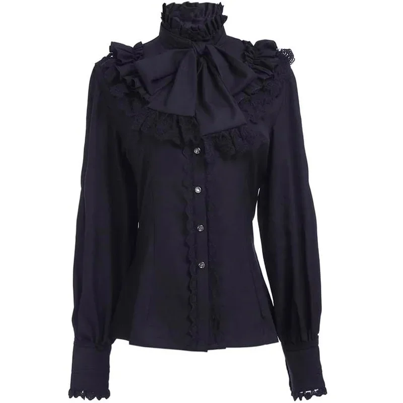 Costume da pirata smock Camicia vittoriana Camicetta gotica Camicetta rinascimentale da donna bianca Camicetta contadina medievale a maniche lunghe: M / Marrone