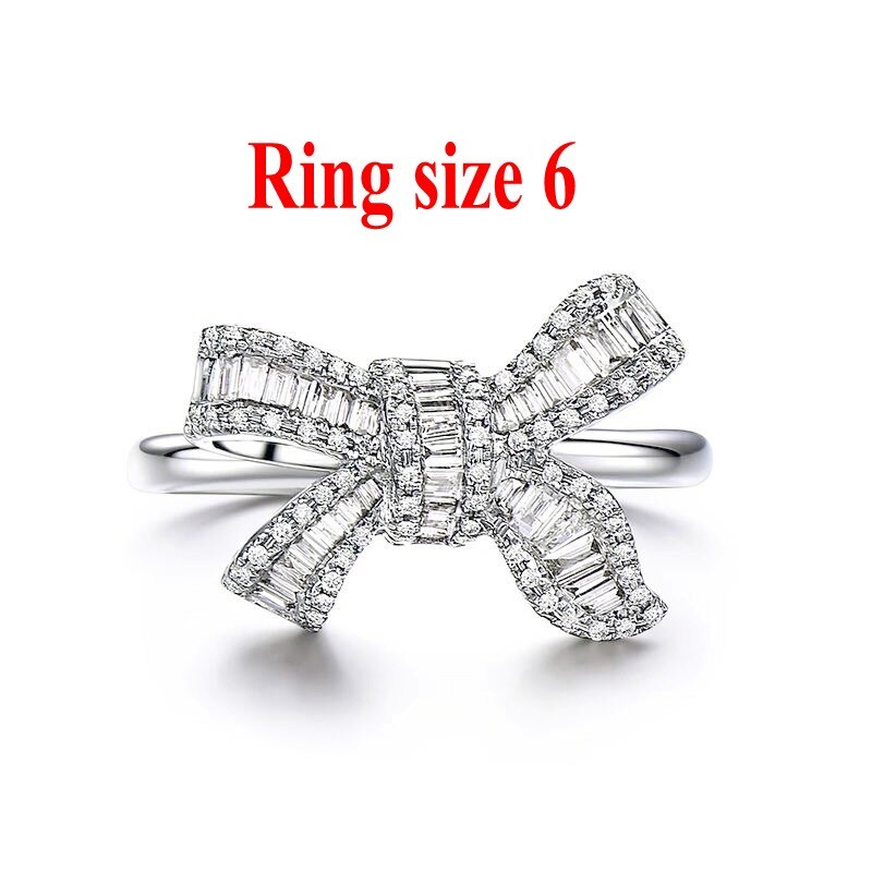 Charm Bowknot Pendant Ring Jewelry set Real 925 sterling silver bijou Sona cz Wedding Rings necklace for women Bridal Jewelry: size 6