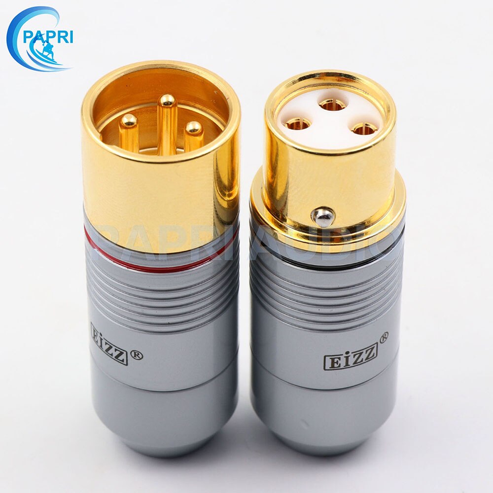 EIZZ 2PCS Tellurium Copper 3 pin Male Female XLR Connector MIC Snake 24K Gold Platinum Plated Audio AMP Microphone Cable Jack