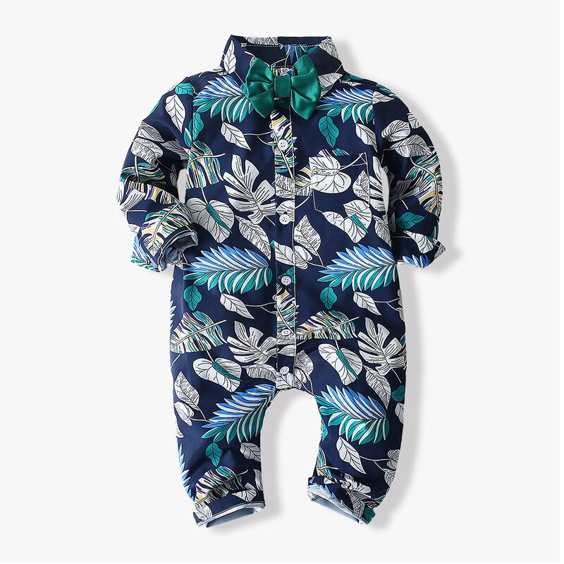 Baby Kids Romper Lange Mouw Romper + Boog 2 Stuks Mode Baby Jongens Bladeren Jumpsuit Kleding: 3T