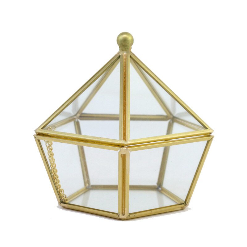 diamond shape storage box Phnom Penh geometric glass flower room cosmetics jewelry box glass + brass crafts ornaments: B