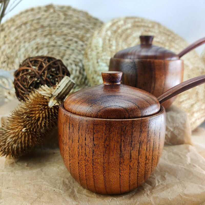 Heißer Holz gewürz glas salz und pfeffer Würzen Krug Natürlichen Gewürz Panzer mit Deckel und Löffel Gewürz Container Küche Werkzeuge