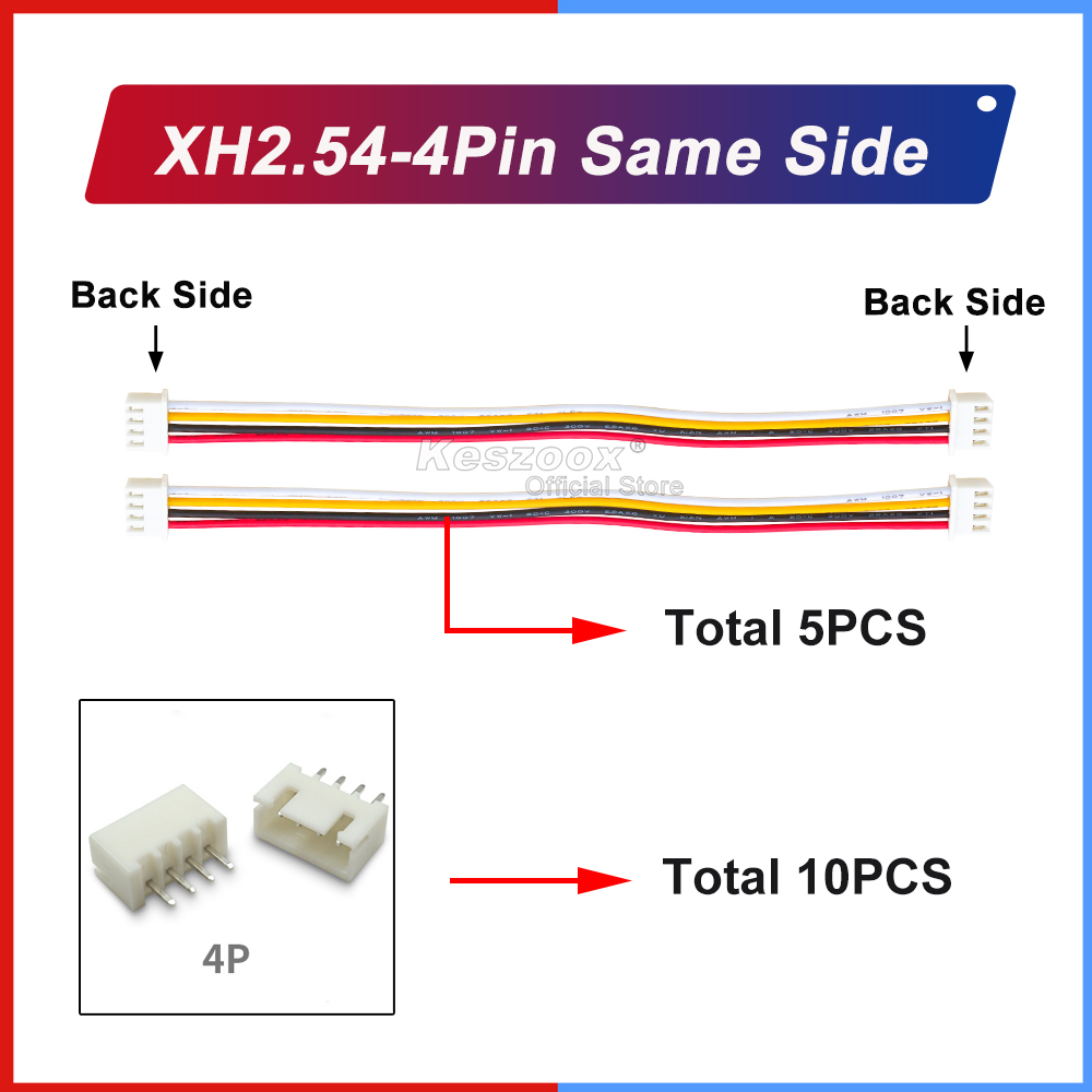 JST XH 2.54mm Pitch XHP-4 4Pin Connector Housing with 10cm to 100cm Wire Cable: Blue / 1P