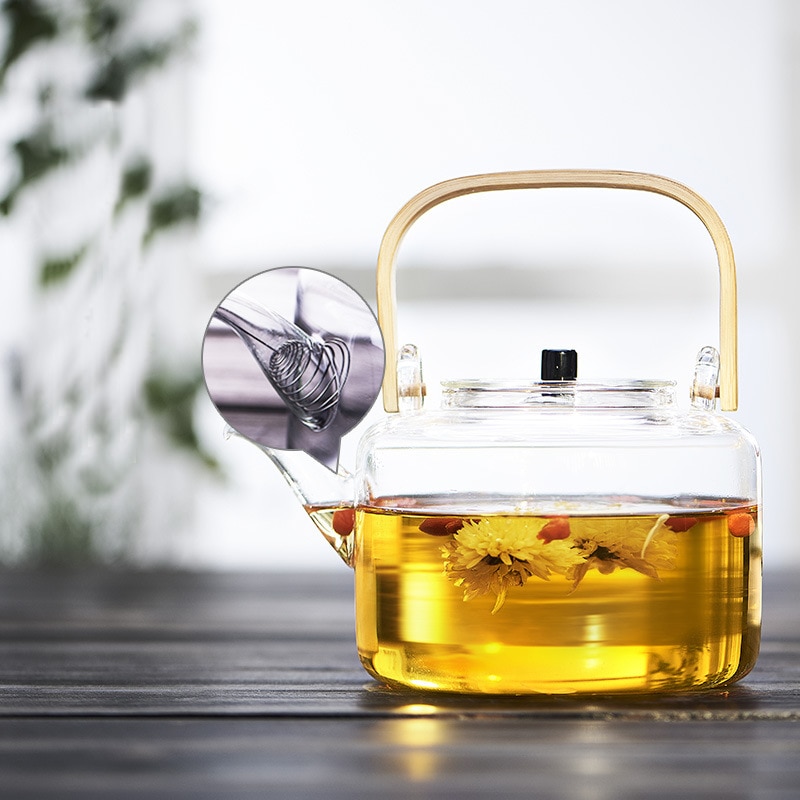 1100ml Glass Teapots Heat-resistant Explosion-proof Boiled Teapot Kung Fu Tea Set Boiled Water Special Bamboo Handle Beam Pot