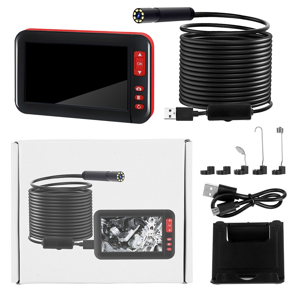Endoscope Inspection Camera Plug And Play Endoscope With Folding Holder 8 LEDs 4.3 Inch HD 1080P Screen For Cars Borescope