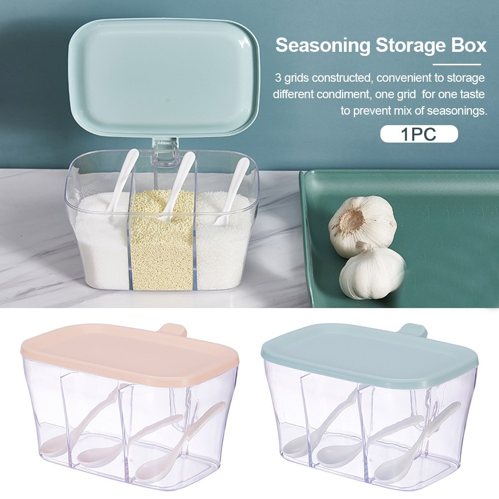 Koken Keuken 3 Compartiment Opslag Container Kruiden Box Organizer Duurzaam Jar Desktop Kruid Specerij Met Lepel Deksel