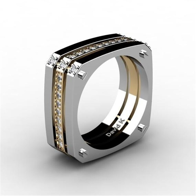 Bagues de fiançailles de mariage carrées pour hommes, bijoux simples, couleur or et argent, de fête: 8