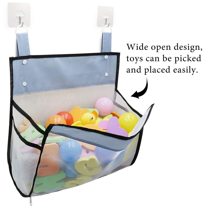 Større kapacitet badelegetøjsarrangør, ekstra stor åbning af legetøjsholder til badeværelset, opbevaringspose til badekar legetøj i bunden