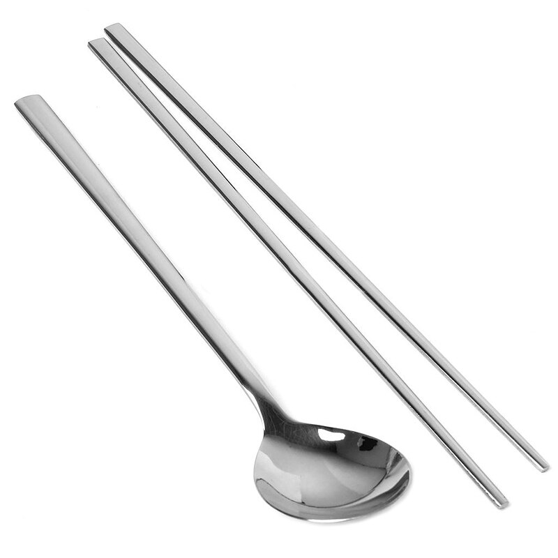 Palillos planos de Metal de estilo chino, conjunto de comida antideslizante, palillos con cuchara reutilizable de acero B1A5