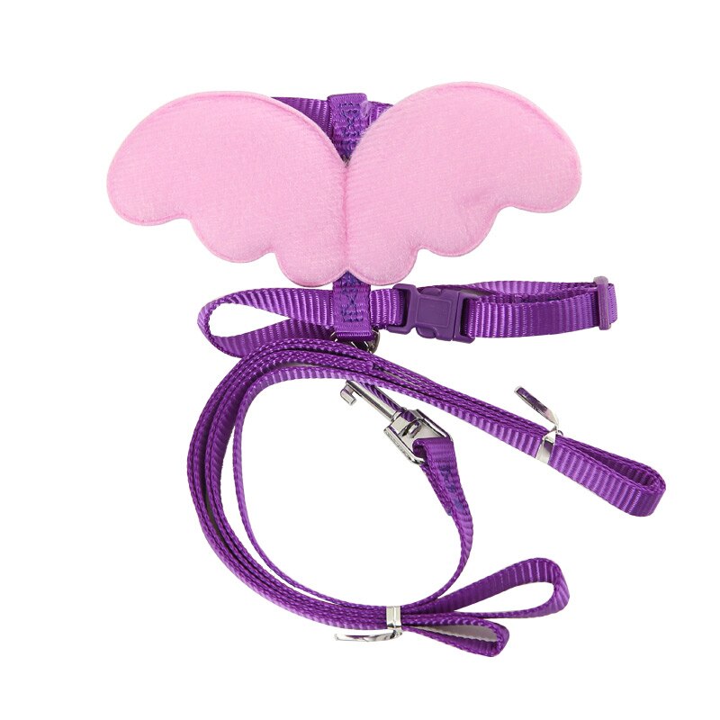 Konijnentuig met lijnset met engelenvleugels, nylon touwen, verstelbaar zacht mesh vest, harnas voor konijnen: A11 paars