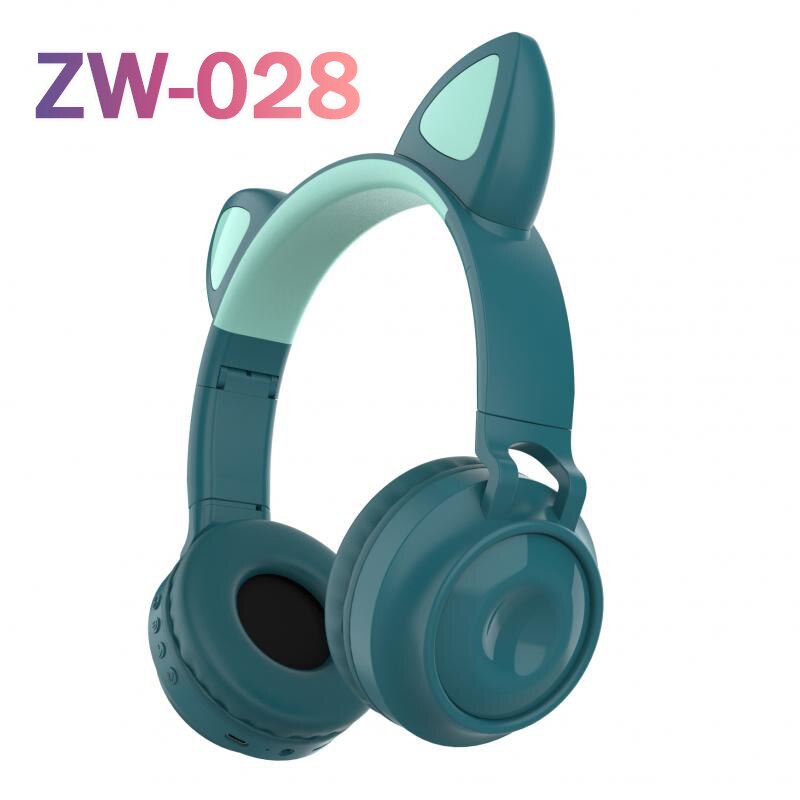 Cute Cat Ear Headphones Wireless Bluetooth 5.0 Adults Kids Girls Glowing LED Headset Support TF Card With Mic for: 05 green ZW-028