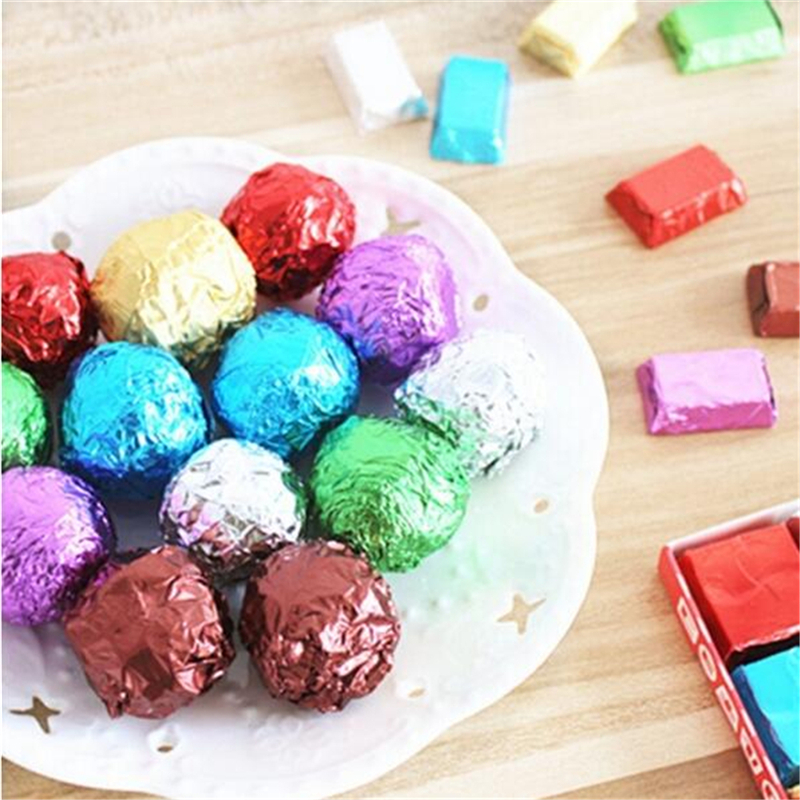 100Pcs 8X8Cm Diy Voedsel Aluminium Folie Papier Chocolade Snoep Verpakking 4 Kleuren Party Verjaardag Wrapper Folie papier Sticker