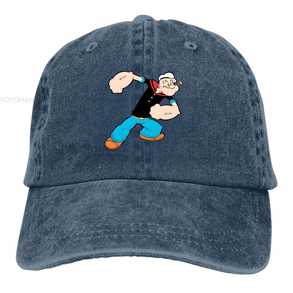 Kule baseballcapser for menn og kvinner med visirbeskyttelse, snapback-capser fra popeyes the sailor: Marineblå