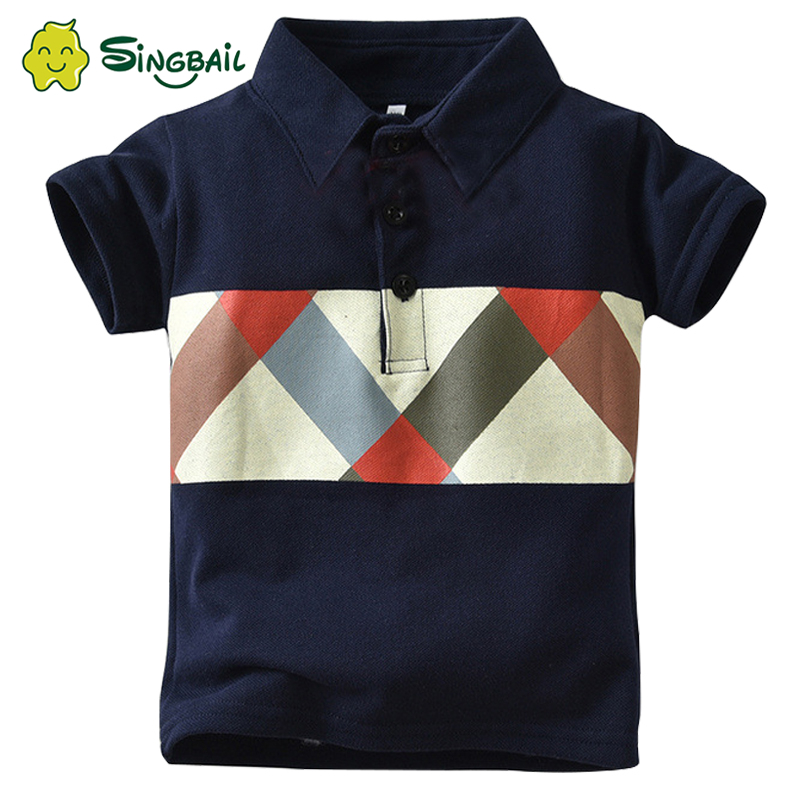 SINGBAIL T-Shirt Kids Kleding Turn-down Kraag Baby Jongen Zomer Top T-shirt Kleur Strepen rooster Vetement Enfant Kinderen Outfits