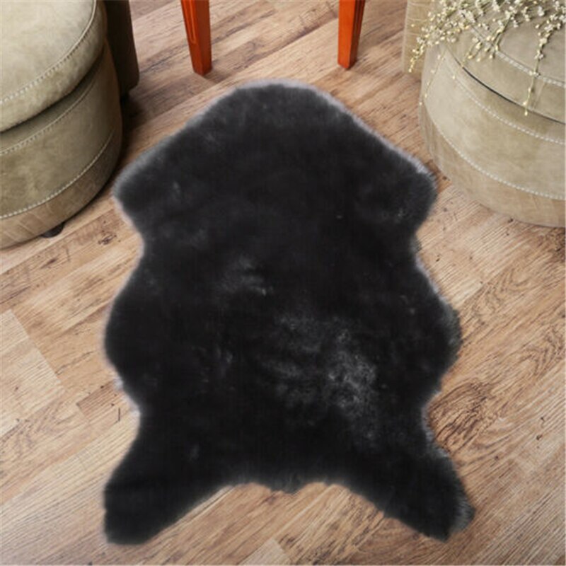 Faux pels fåreskind stil tæppe  (60 x90 /40 x 60 cm)  faux behagelig blødt brugbart uld tæppe til soveværelse sofa gulvkast tæppe: 60 x 90cm / Sort