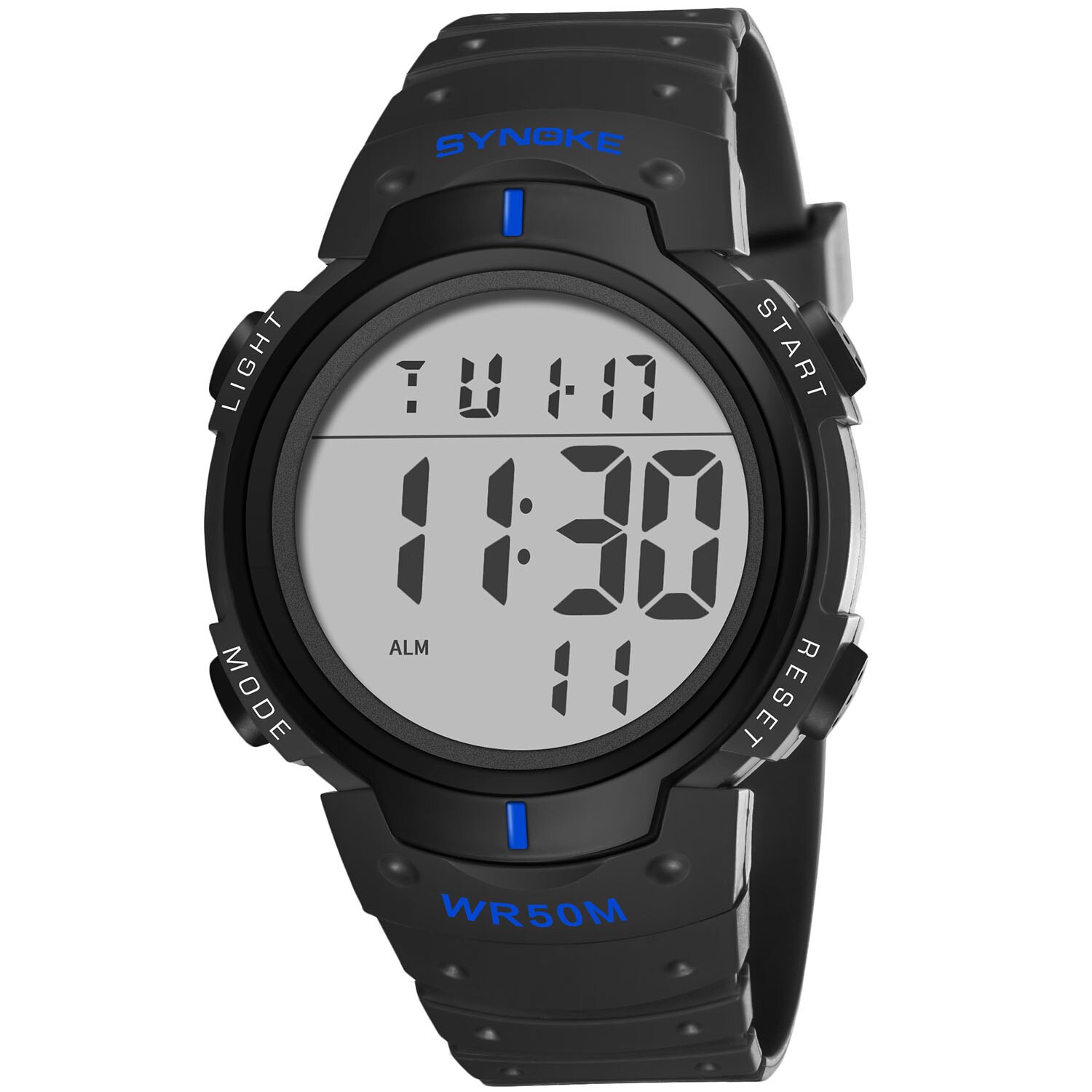 SYNOKE Mannen Horloge Te Lezen Grote Nummer Waterdichte Mode Outdoor Alarm Datum Elektronische Polshorloge Nachtlampje Sport Horloge: Blue