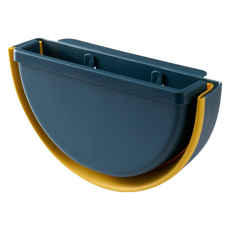 Wall Mounted Folding Waste Bin Door Cabinet Hanging Trash Can Bin Kitchen Bathroom Home Waste Storage Rack Box Cleaning Tool: blue