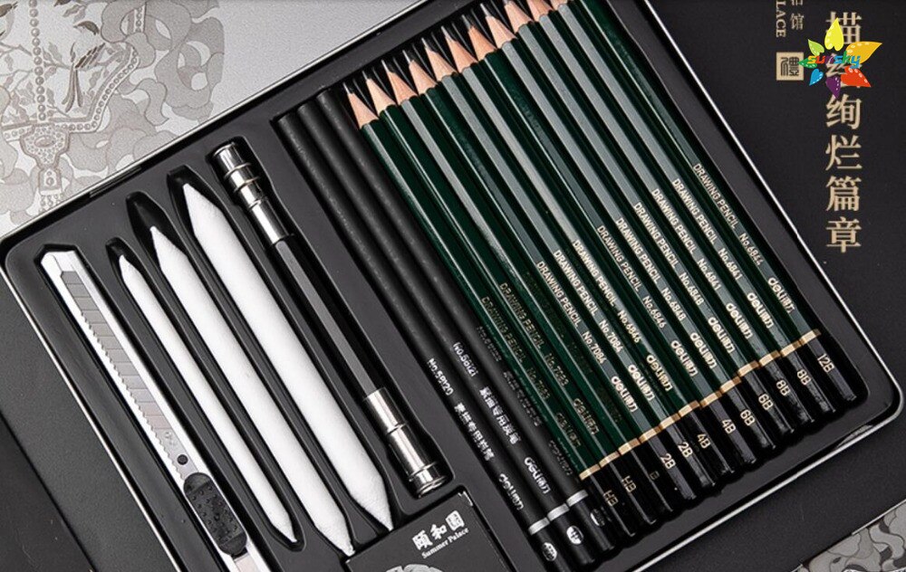 22pc/set Sketch Pencil Set Wood Charcoal pencil Student Art Sketch Painting Supply for adult Draw graphic pencil set tin box