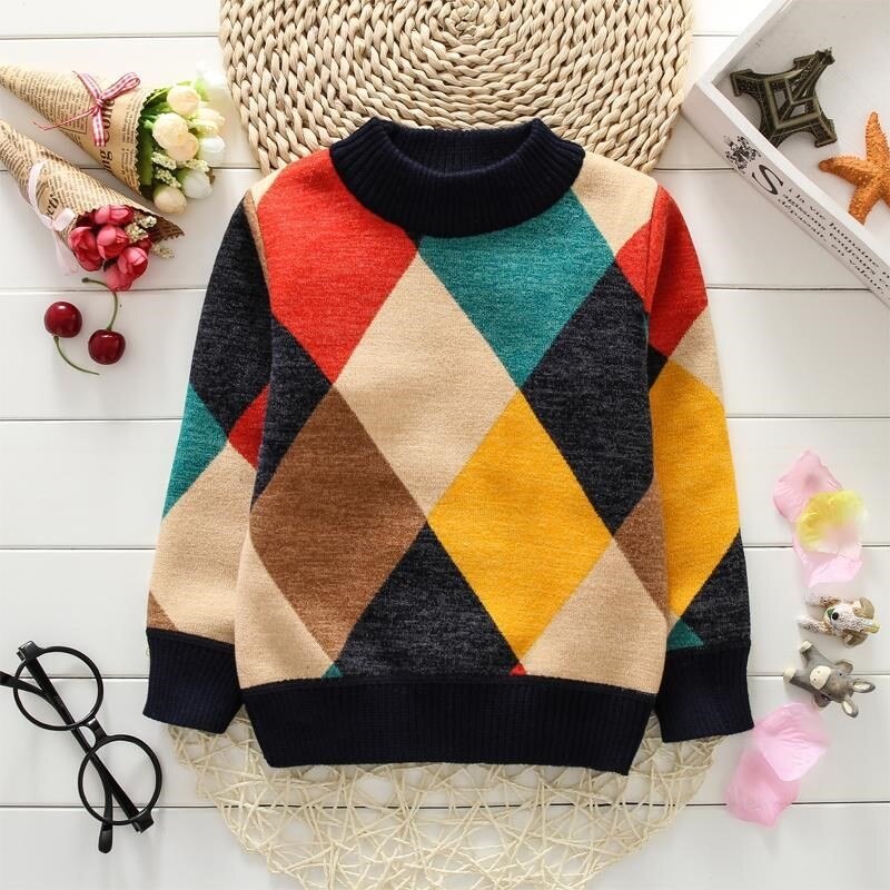 O-Neck Boys Sweaters Baby Stripe Plaid Pullover Knit Kids Clothes Autumn Winter Tops Children Sweaters Boy Clothing: 2 / 7T