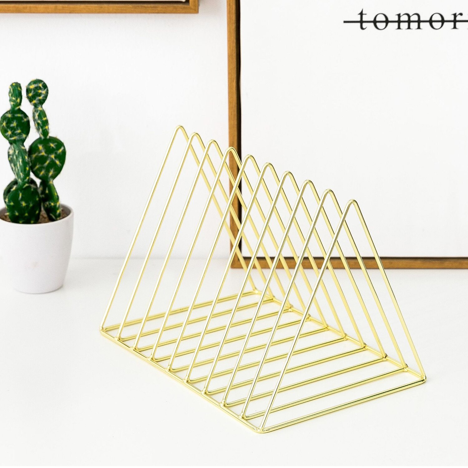 Desktop Organizer Set 1pcs 9 Slot Triangle Magazine Holder Book File Storage Rack + 1pcs Pencil Cup for Home School Office Decor