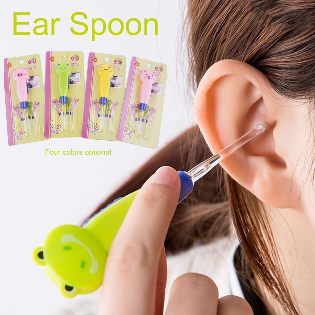 Oor Lepel Reiniging Met Led Verlichting Leuke Cartoon Dier Afneembare Oorsmeer Remover Tool Veiligheid Cleaner Lepel Voor Kinderen Gezondheid
