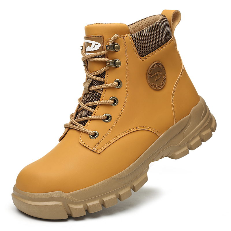 Botas de seguridad cómodas y impermeables para el trabajo, botas protectoras de cuero, zapatos industriales antigolpes y antipinchazos: 44 / YELLOW