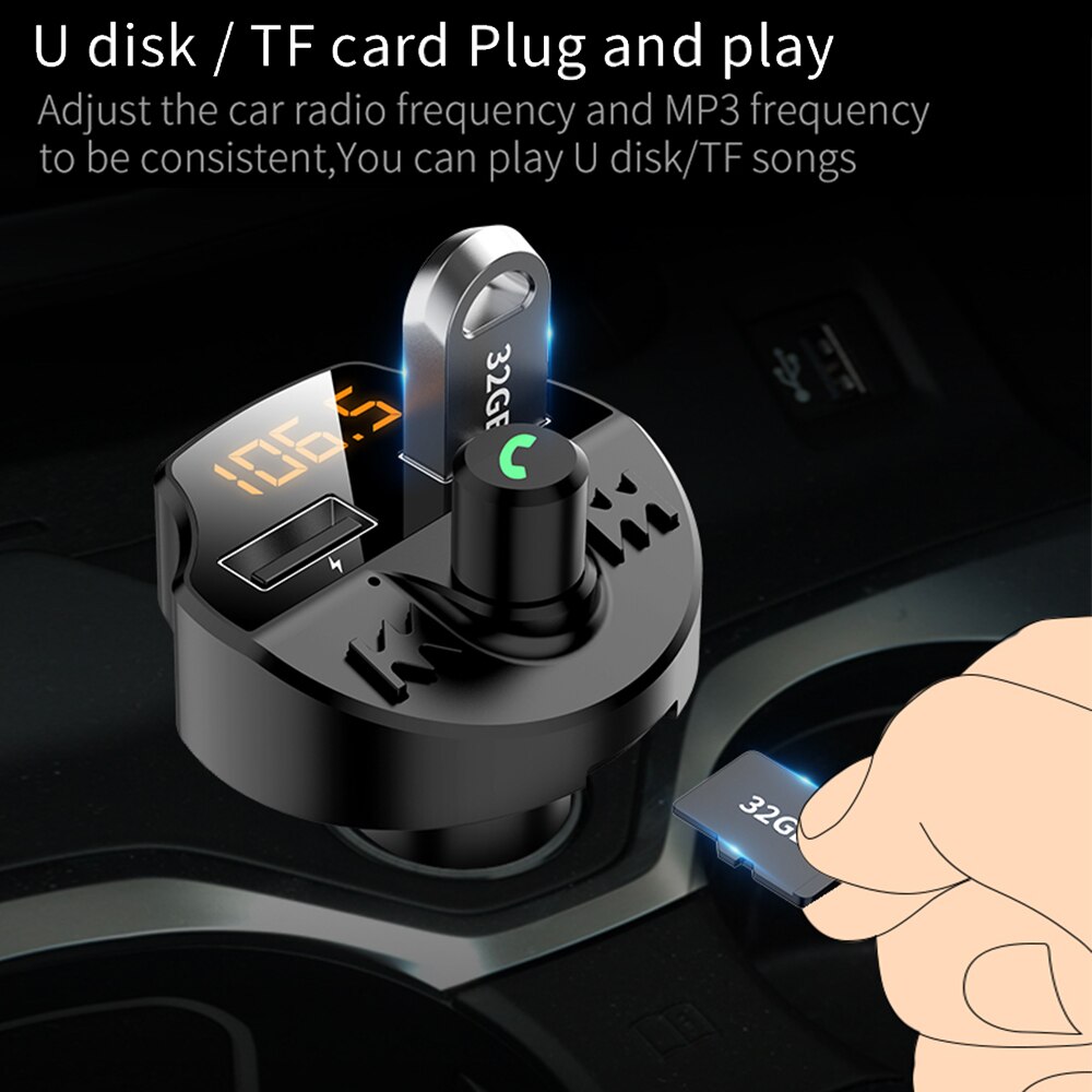 Voiture Fm transmetteur Bluetooth 5.0 voiture Mp3 lecteur modulateur adaptateur batterie tension TF carte mains libres double USB puce intelligente T66