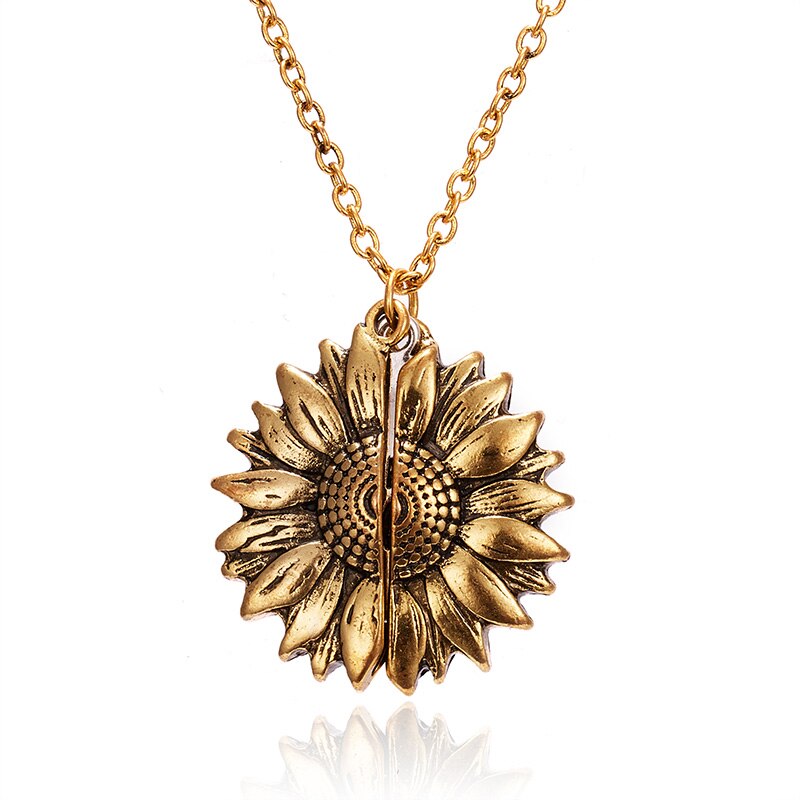 Gouden Kettingen Vrouwen Mode-sieraden Brief Gegraveerd Open Medaillon Zonnebloem Hanger Kettingen Vrouwen Meisje